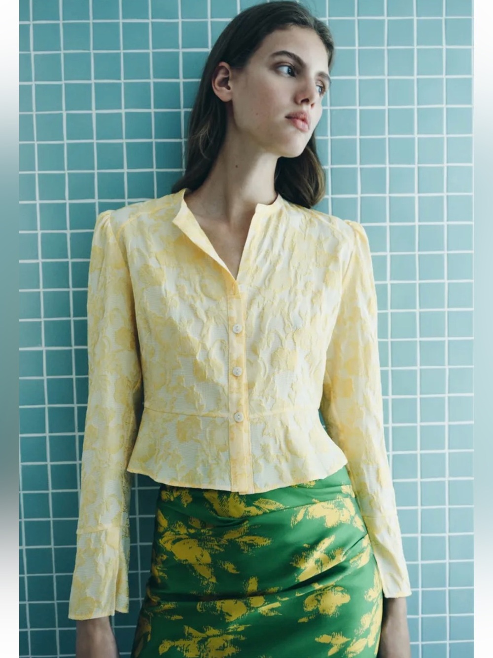 New ZARA Limited Edition Jacquard Floral Blazer Blouse